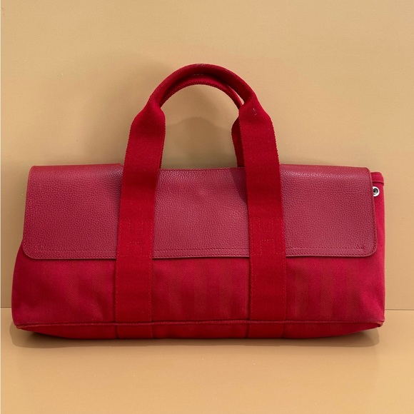 HERMES VINTAGE Valparaiso PM Long Handbag Toile Chevron Red Ladies Handbag - Picture 2 of 16